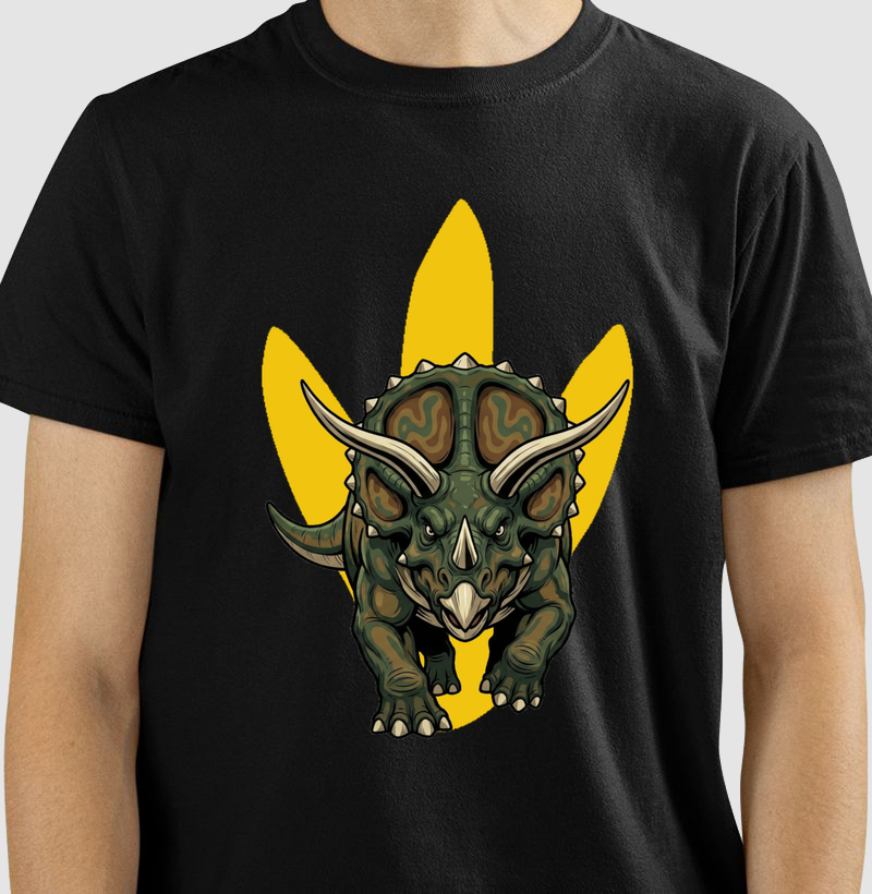  Camisa Algodão Estampada Dinossauro Triceratops Furioso Premium