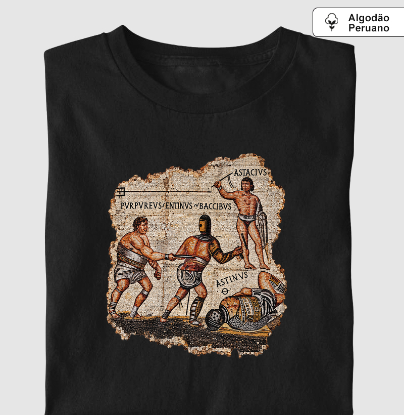 Gladiadores de Roma — Mosaico Borghese - Camiseta Algodão Peruano