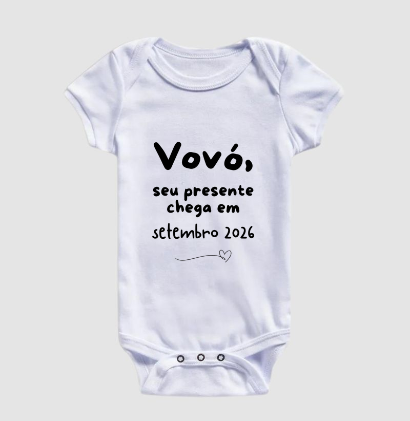 Vovó, seu presente chega em setembro 2026 (body bebê)