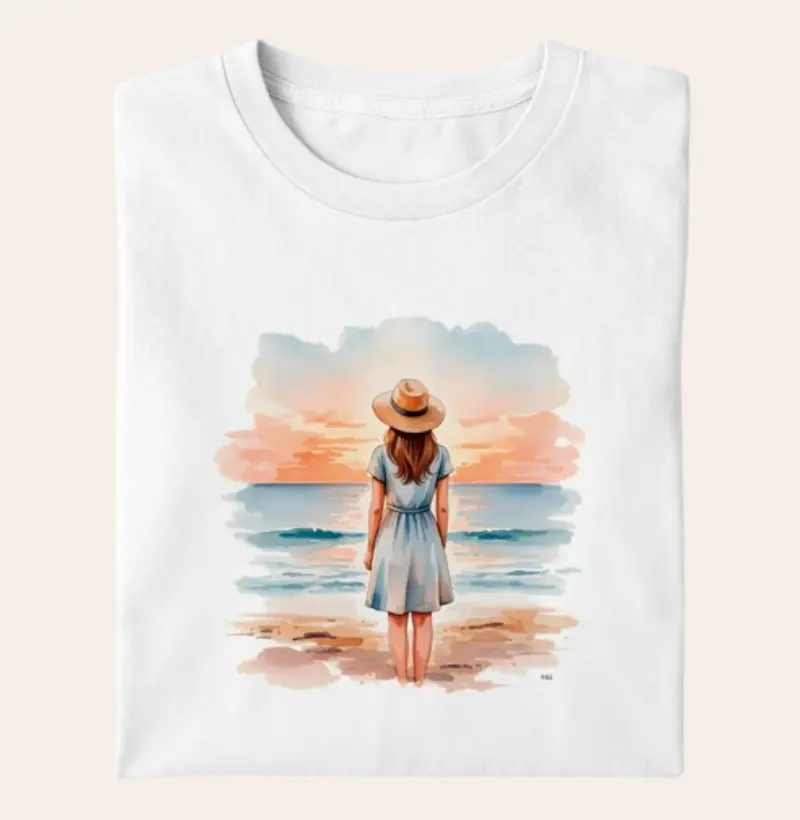 Camiseta Algodão Premium - Entardecer à Beira-Mar