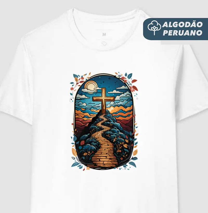 Camiseta Masc. Algodão Peruano Caminho da Cruz - Camiseta Algodão Peruano