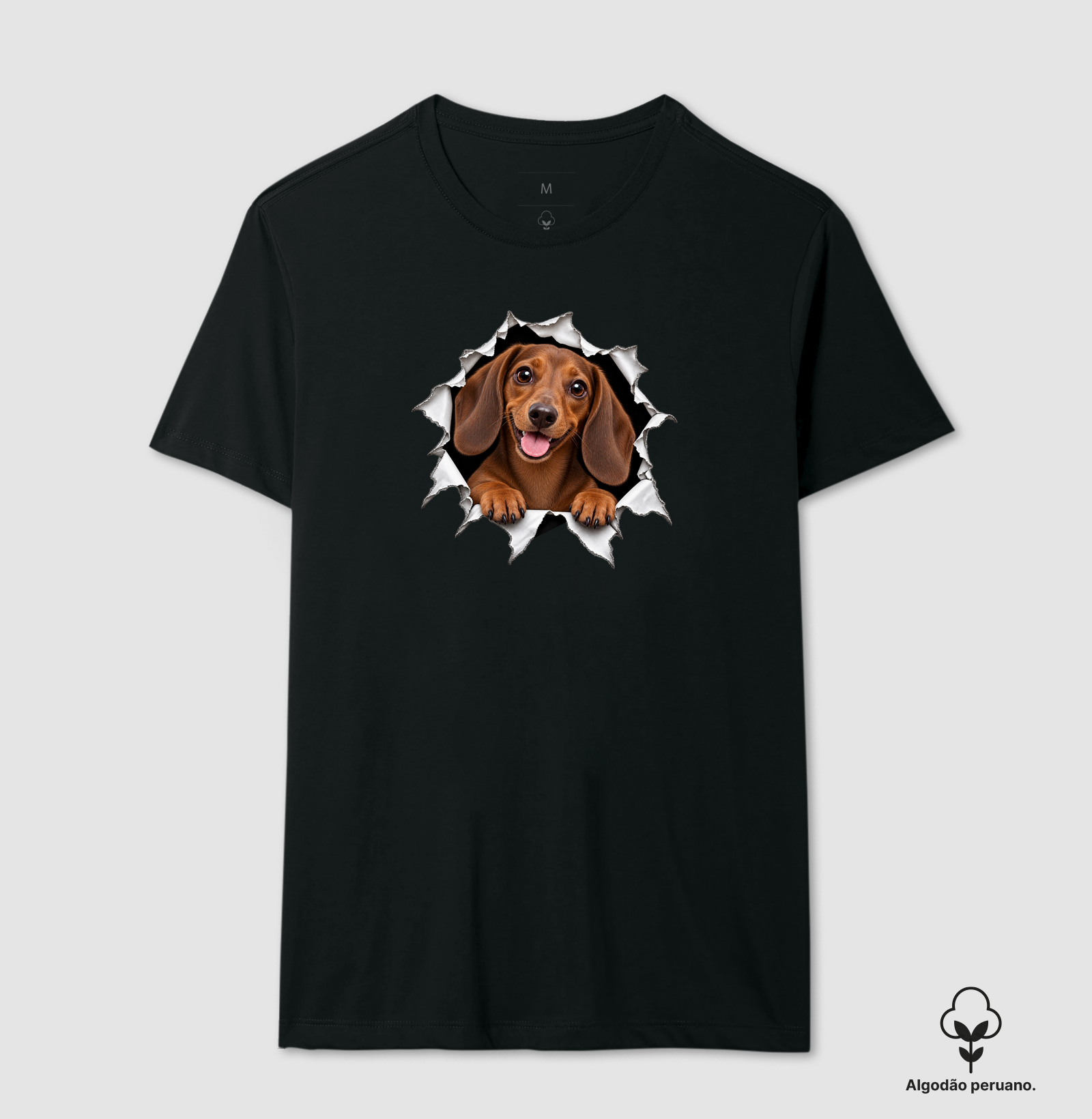 Dachshund Saindo Pelo Rasgo - Camiseta Algodão Peruano