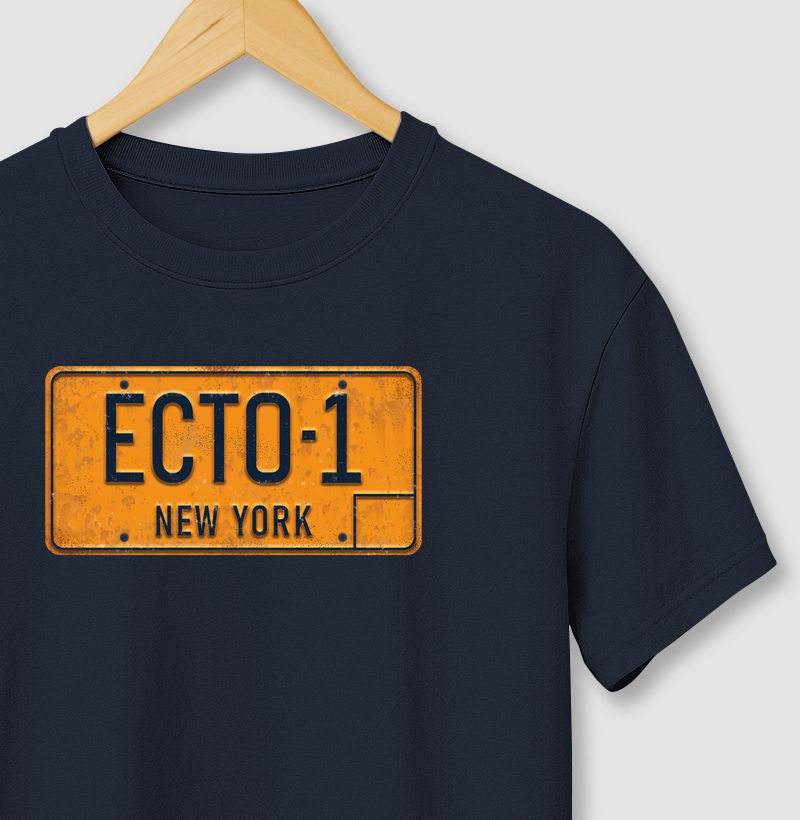 Camiseta colecionador miniaturas placa Ecto-1 New York
