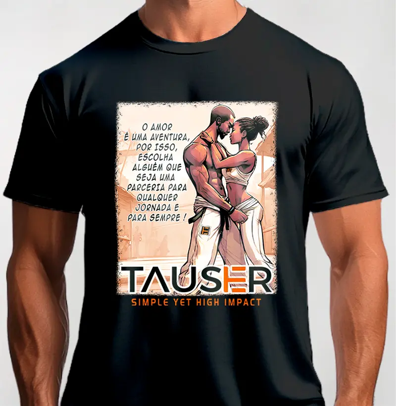 Camiseta malha 100% algodão, estampa Capoeira namorados