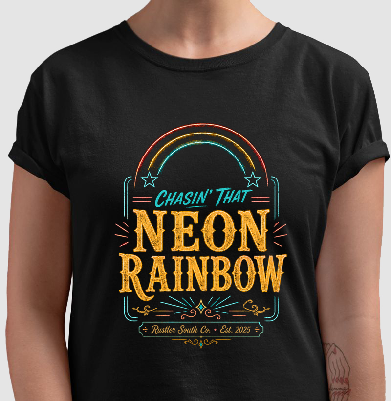 Camiseta Country Feminina Masculina Chasin´ that Neon Raibow