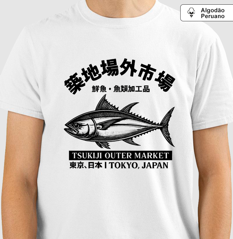 Camiseta Tsukiji Fish Market Tokyo | Arte Japonesa Vintage | 100% Algodão Peruano