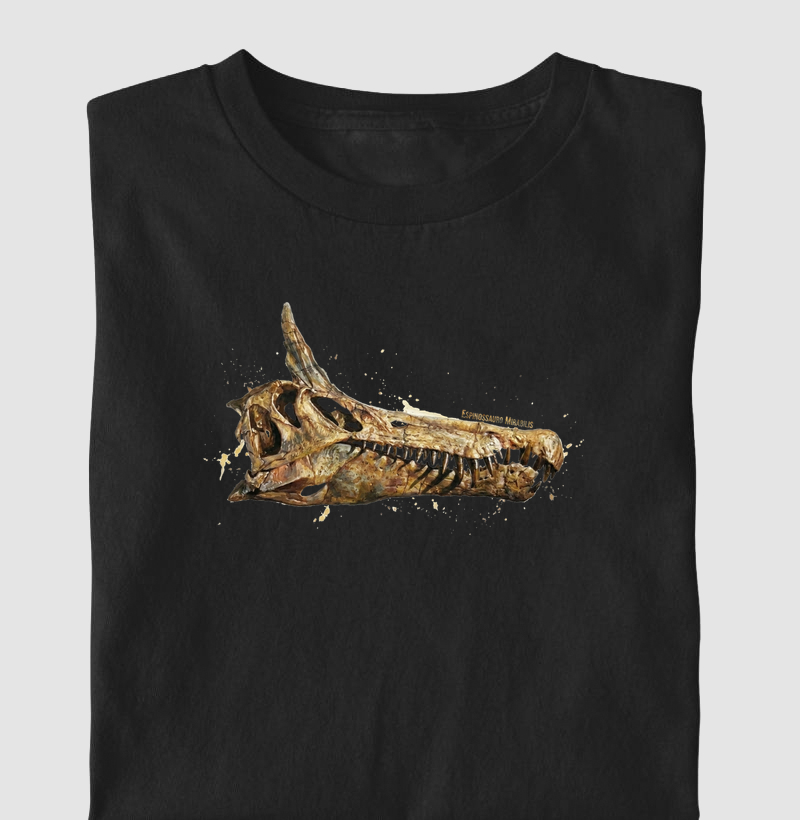 Camiseta Dinossauro Espinossauro Mirabilis Crânio Algodão Premium Dinoloco