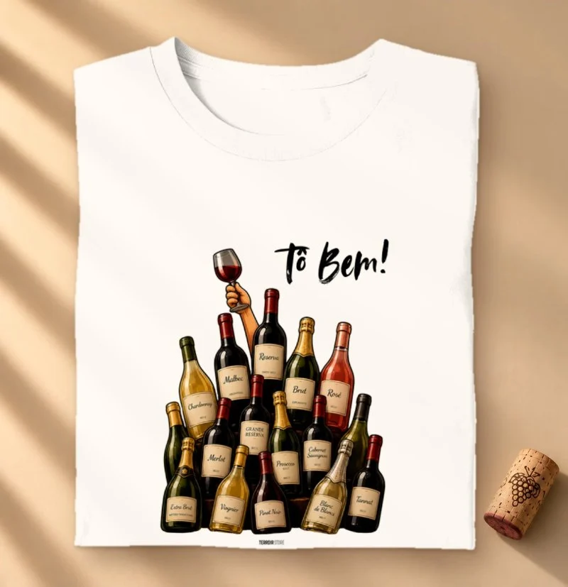 Camiseta Vinho - Tô Bem! - Garrafas