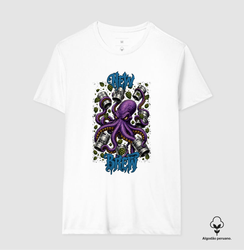Beer Octopus - New Brew - Camiseta Algodão Peruano