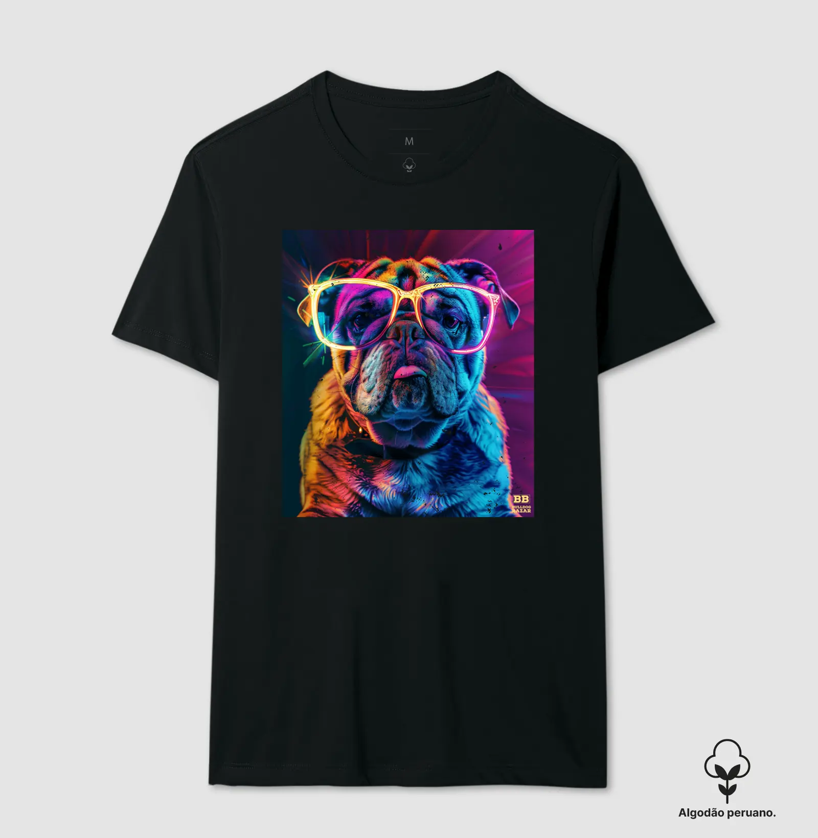 Camiseta Premium Bulldog Ingles "Oculos Neon 2"