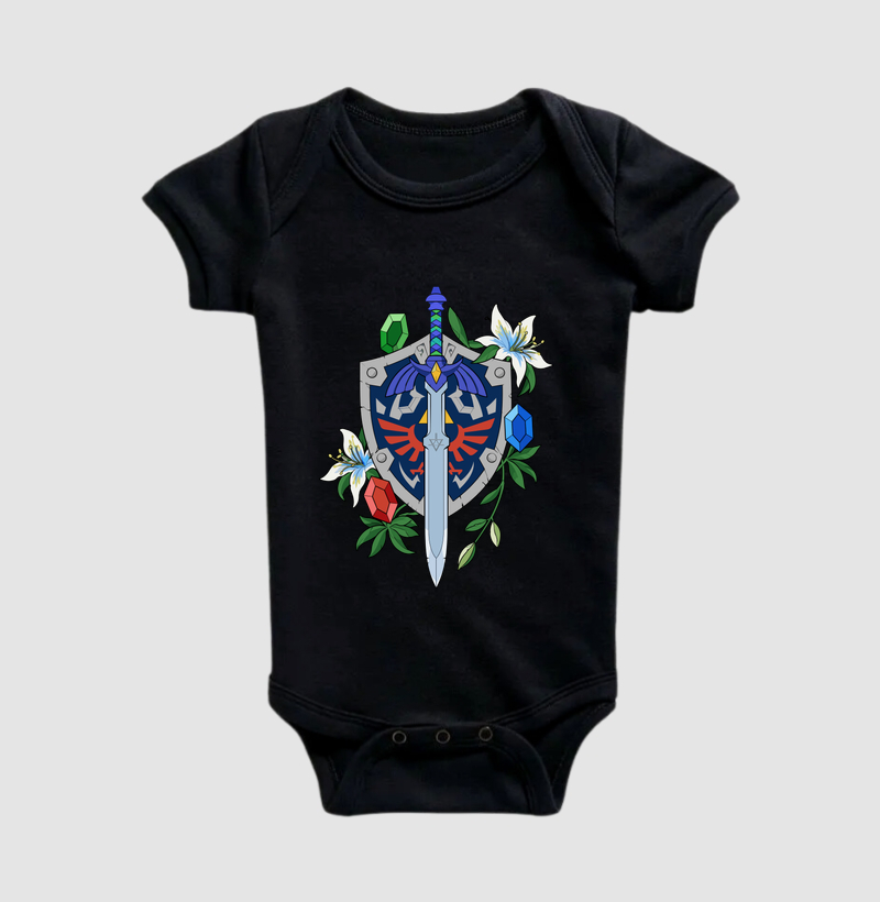 Princesa Silenciosa e Seu Cavaleiro – Escudo, Espada e Joias - Body Infantil