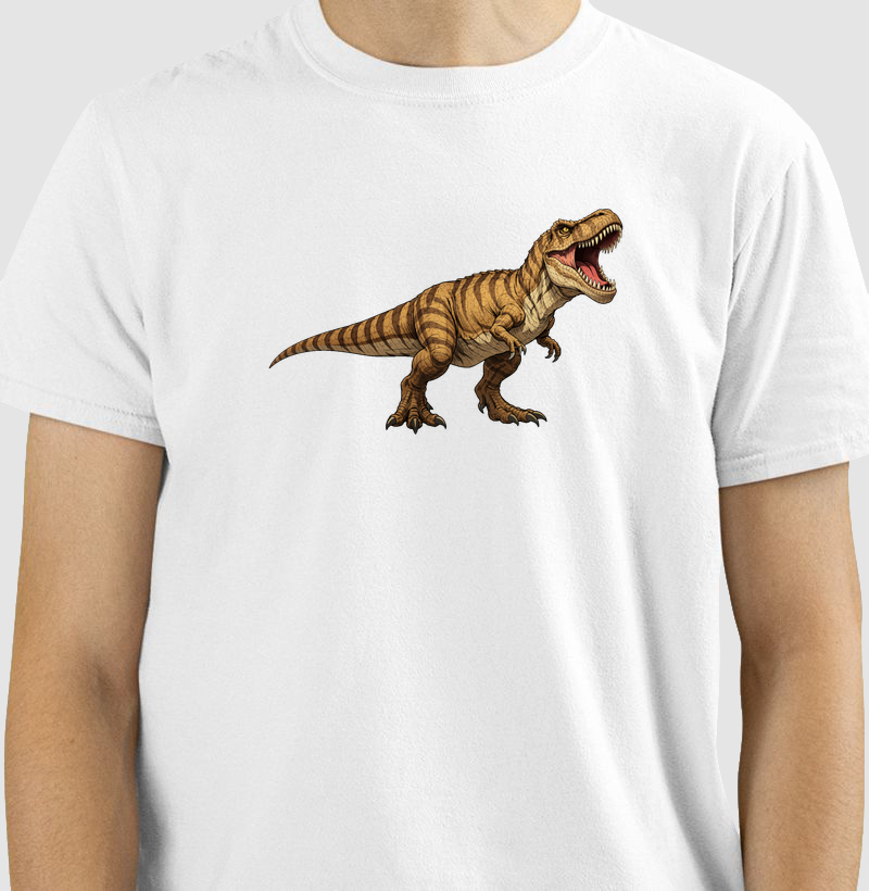 Camisa Algodão Estampada Dinossauro T-rex Rugido do Rei Premium Dinoloco