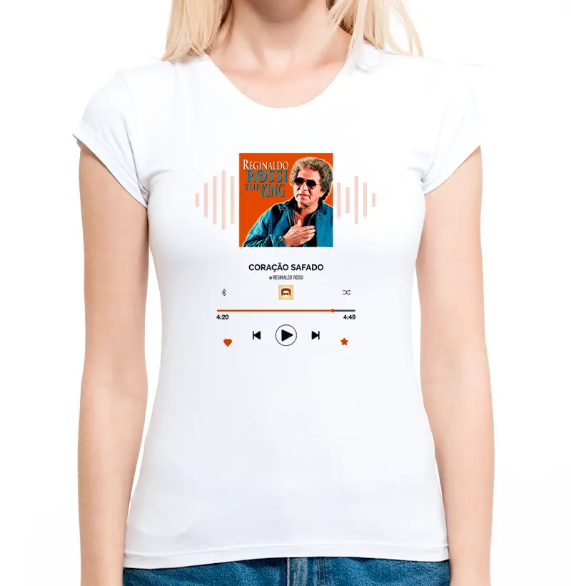 Camiseta Feminina RR Música "Coração Safado" Branco/Cinza