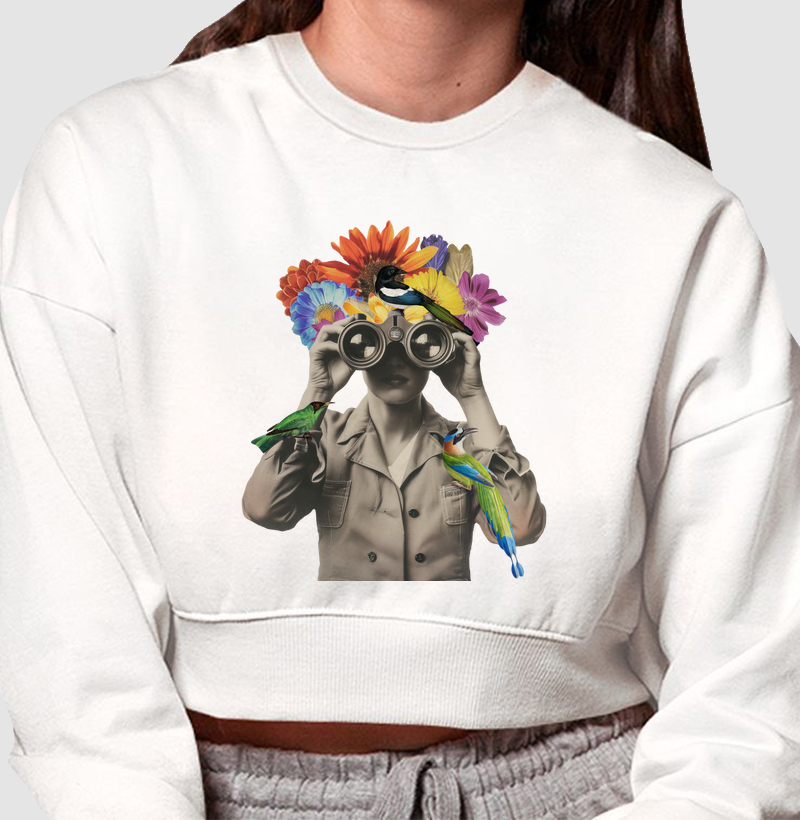 Bird Watcher Vintage Woman - Moletom Cropped