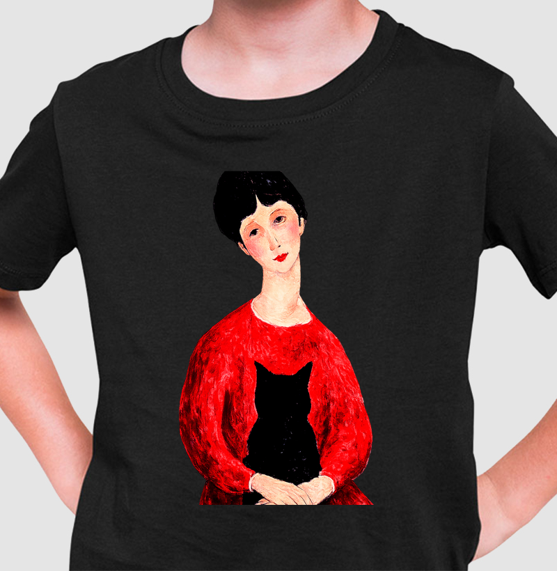 Camiseta Gato Preto Infantil – Estilo Artístico Vintage