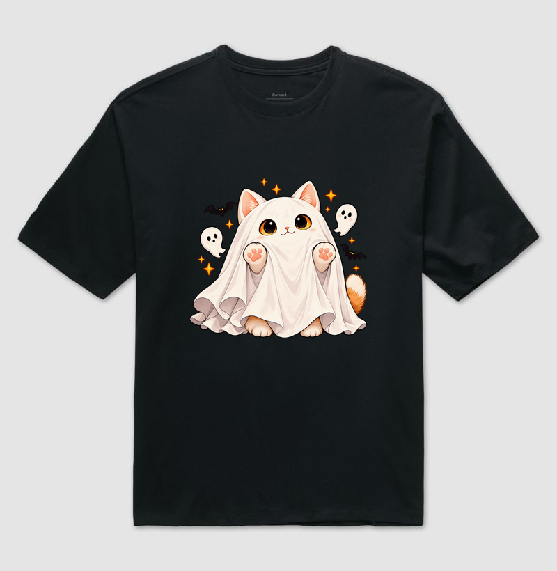 Gatoween - Fantasma de Lençol - Camiseta Oversized