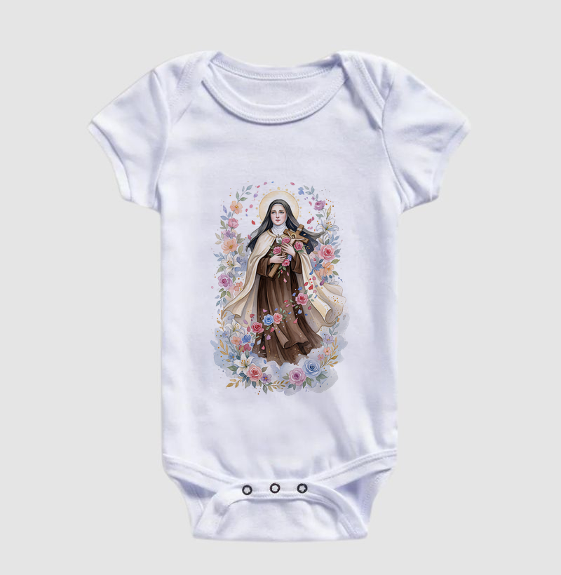 Santa Teresinha do Menino Jesus - Chuva de Rosas - Aquarela - Body Infantil