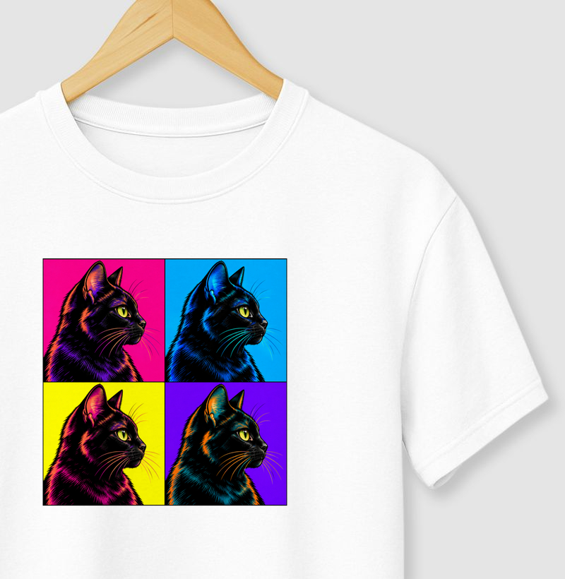 Gato Preto Pop Art - Camiseta