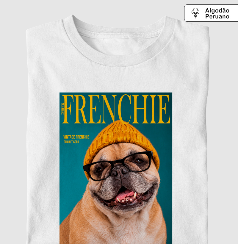🐶🕶️🧢 Frenchie Revista 📰✨ - Camiseta Algodão Peruano
