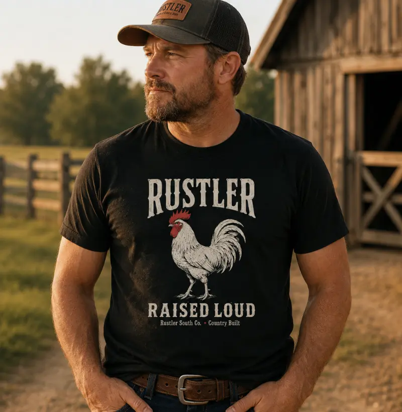 Camiseta Country Masculina e Feminina Rustler Raised Loud