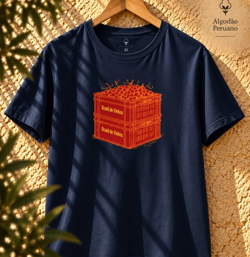 Camiseta Brasil de Vinhos - Caixa Vinho - Camiseta Algodão Peruano