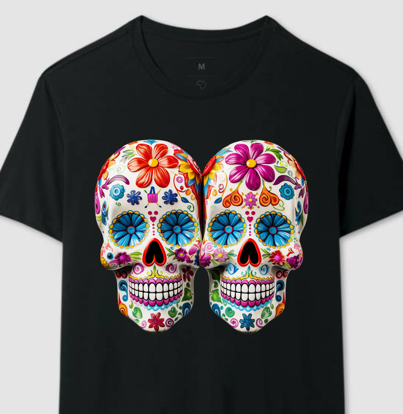 Coleção Caveiras Mexicanas - Casal Flores Azul