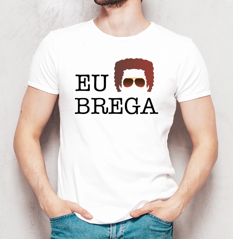 Camiseta Masculina "Eu RR Brega" Branca/Cinza