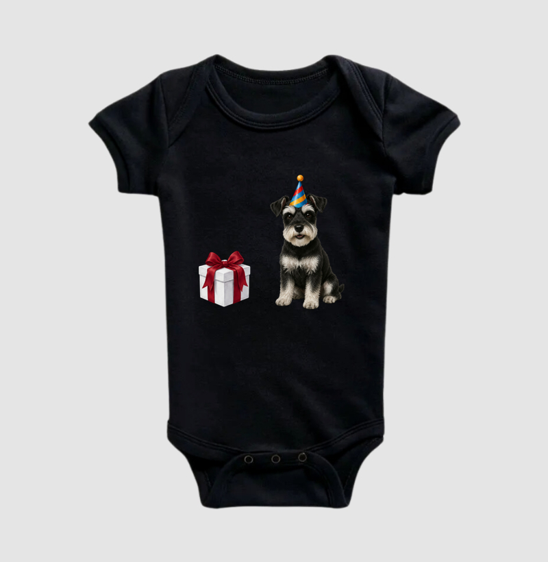 Schnauzer Preto - Aniversário - Body Infantil