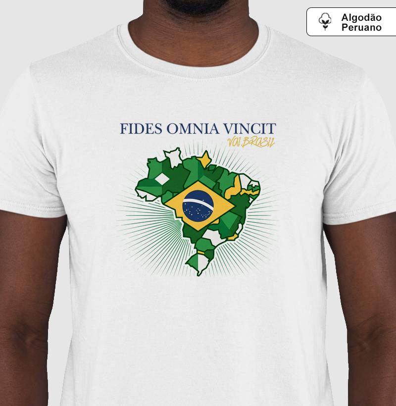 Camiseta Algodão Peruano Brasil Fides Omnia Vincit