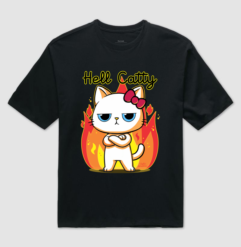 Camiseta Gato Sincero Hell Catty - Camiseta Oversized