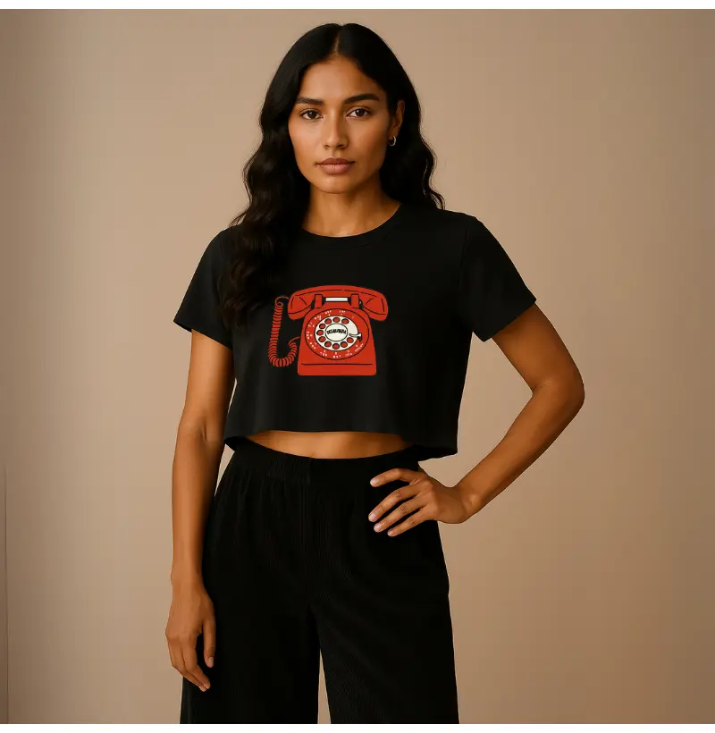 Camiseta Cropped TELEFONE VINTAGE VERMELHO