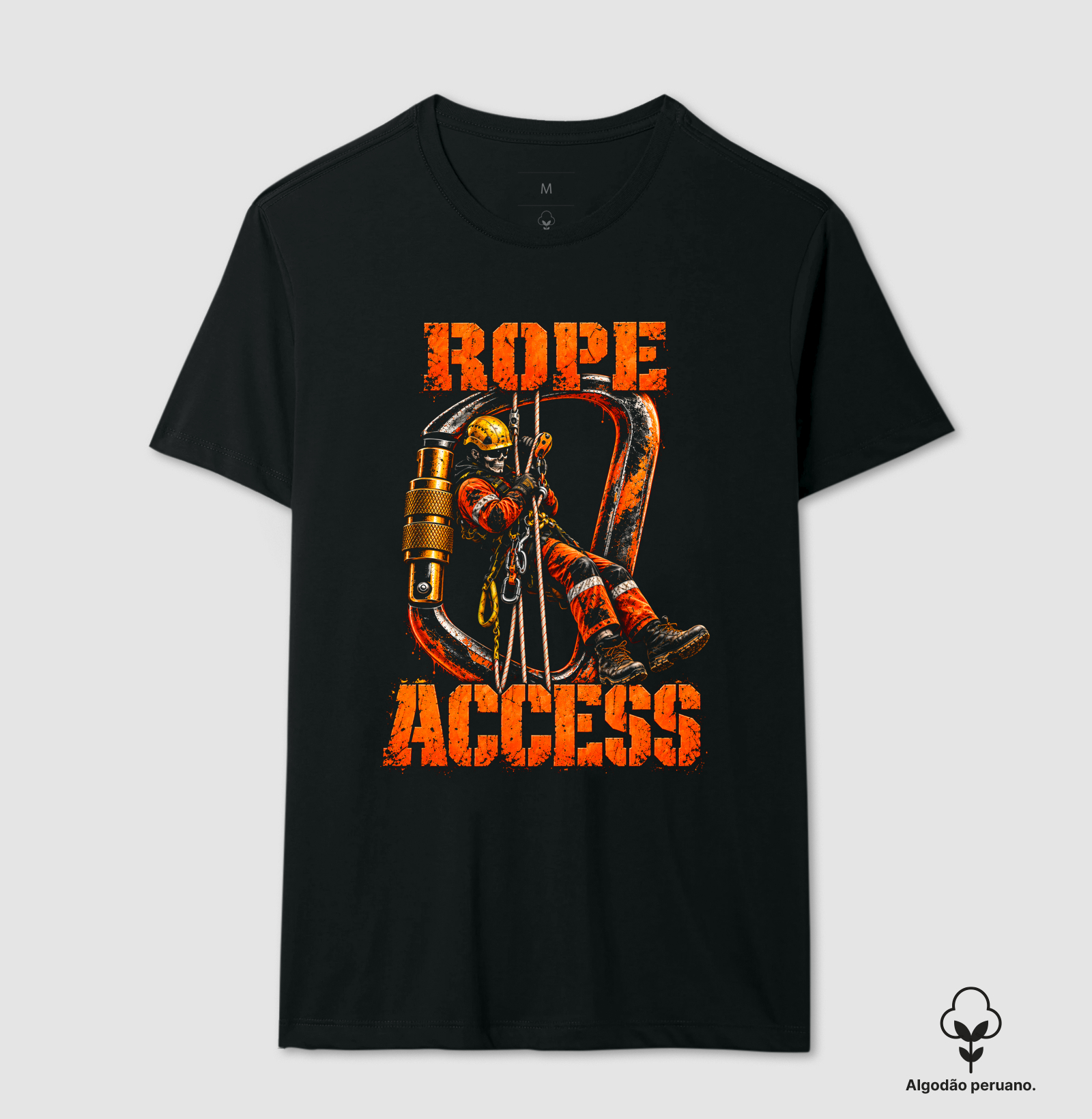 Rope Access Caveira em Ação - Camiseta Algodão Peruano