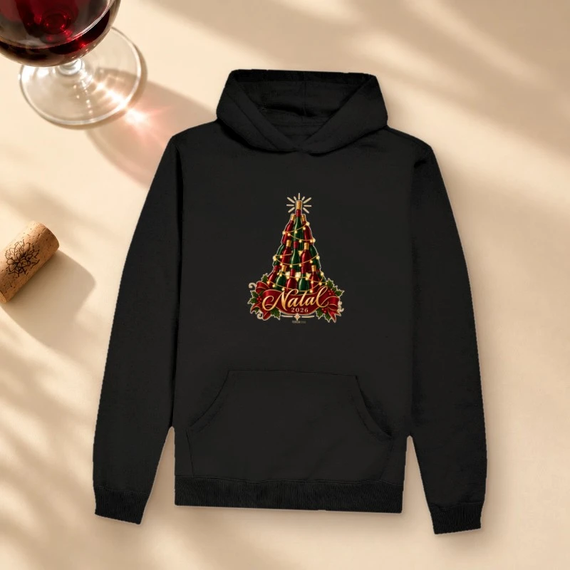 Hoodie Moletom Natal 2026 – Árvore de Garrafas de Vinho