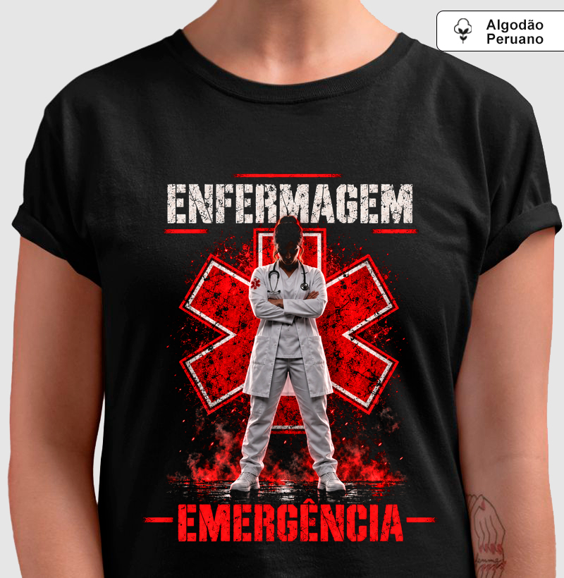 Enfermagem em Emergência - Mulher Clara - Camiseta Algodão Peruano