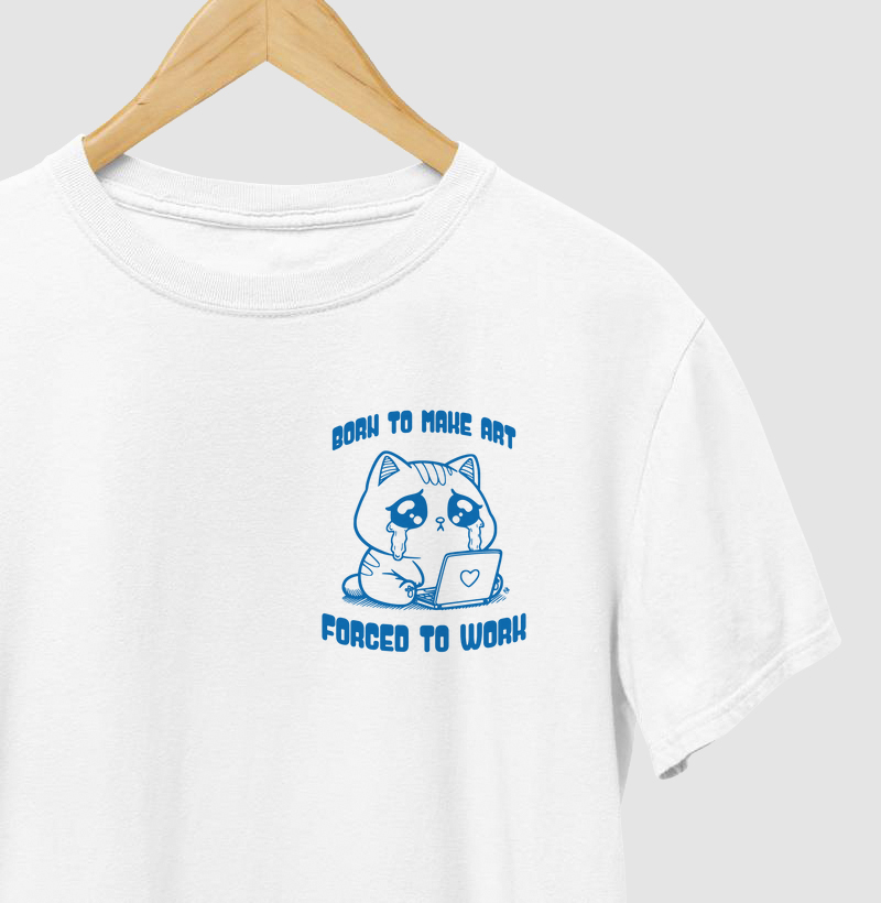 Camiseta gatinho Forced to work