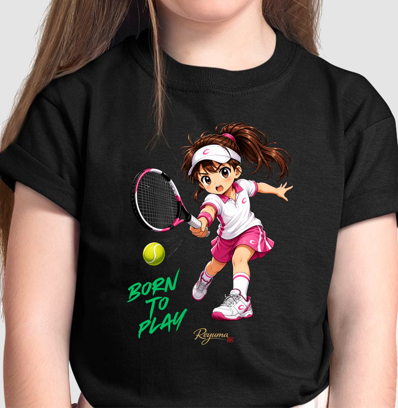 Camiseta Infantil, Menina, Juvenil Tênis "Mini Tenista Mangá" - Algodão 100% 