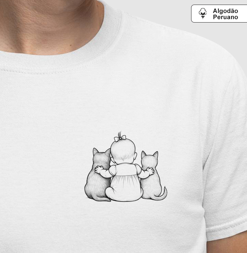 Abraço - bebê menina com dois gatos (algodão peruano)