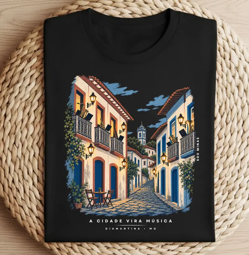 A Cidade Vira Música | Diamantina MG - Algodão Peruano - Camiseta Algodão Peruano