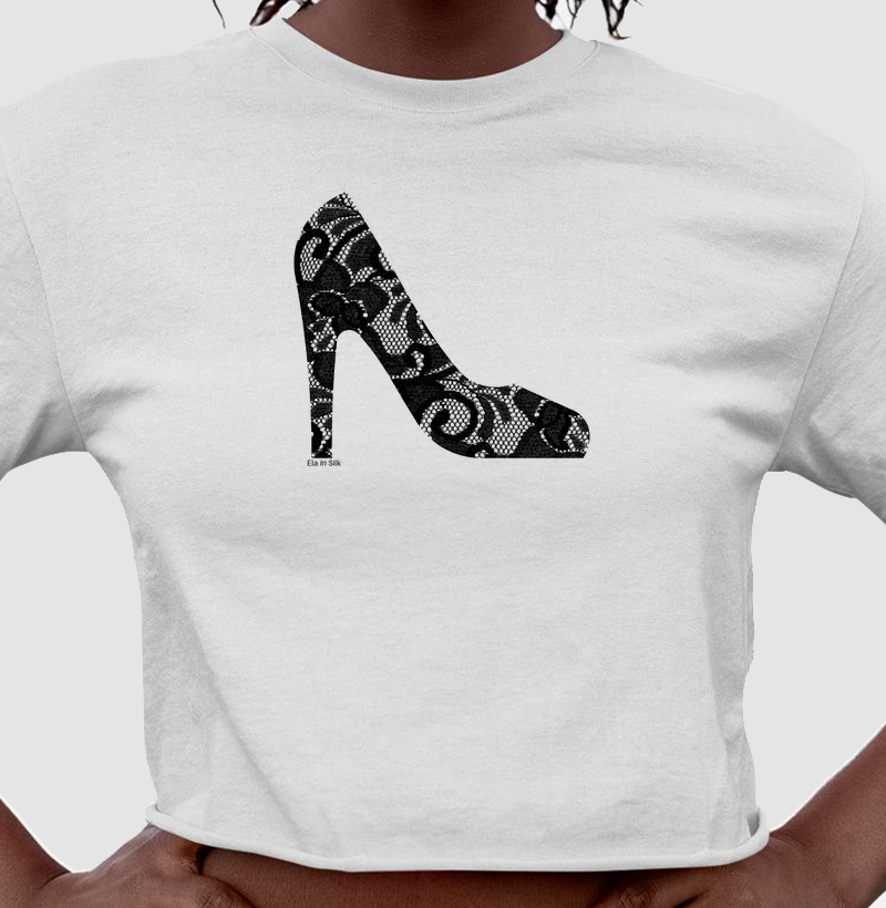 Scarpin renda fake preta