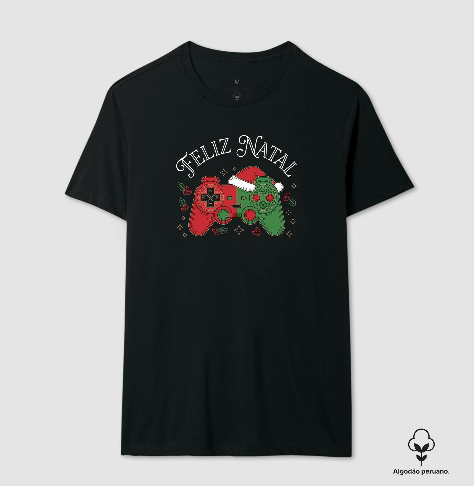 Feliz Natal Gamer Controle - Camiseta Algodão Peruano