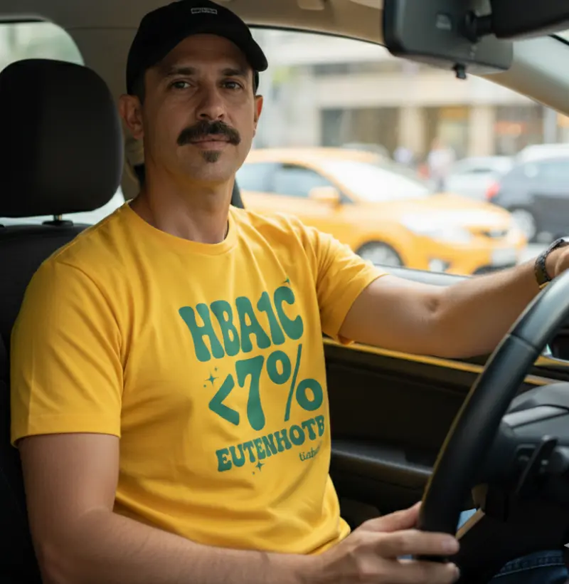 Camiseta Adulto 100% Algodão "HbA1c < 7%" - Tia Bete Veste