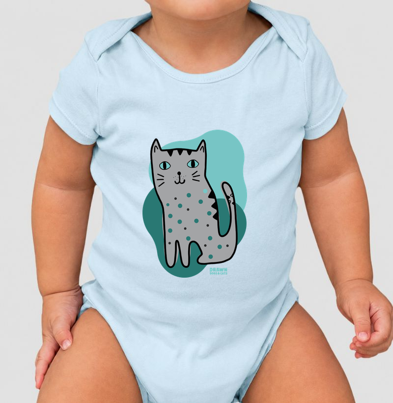 Desenho de gato cinza com fundo verde