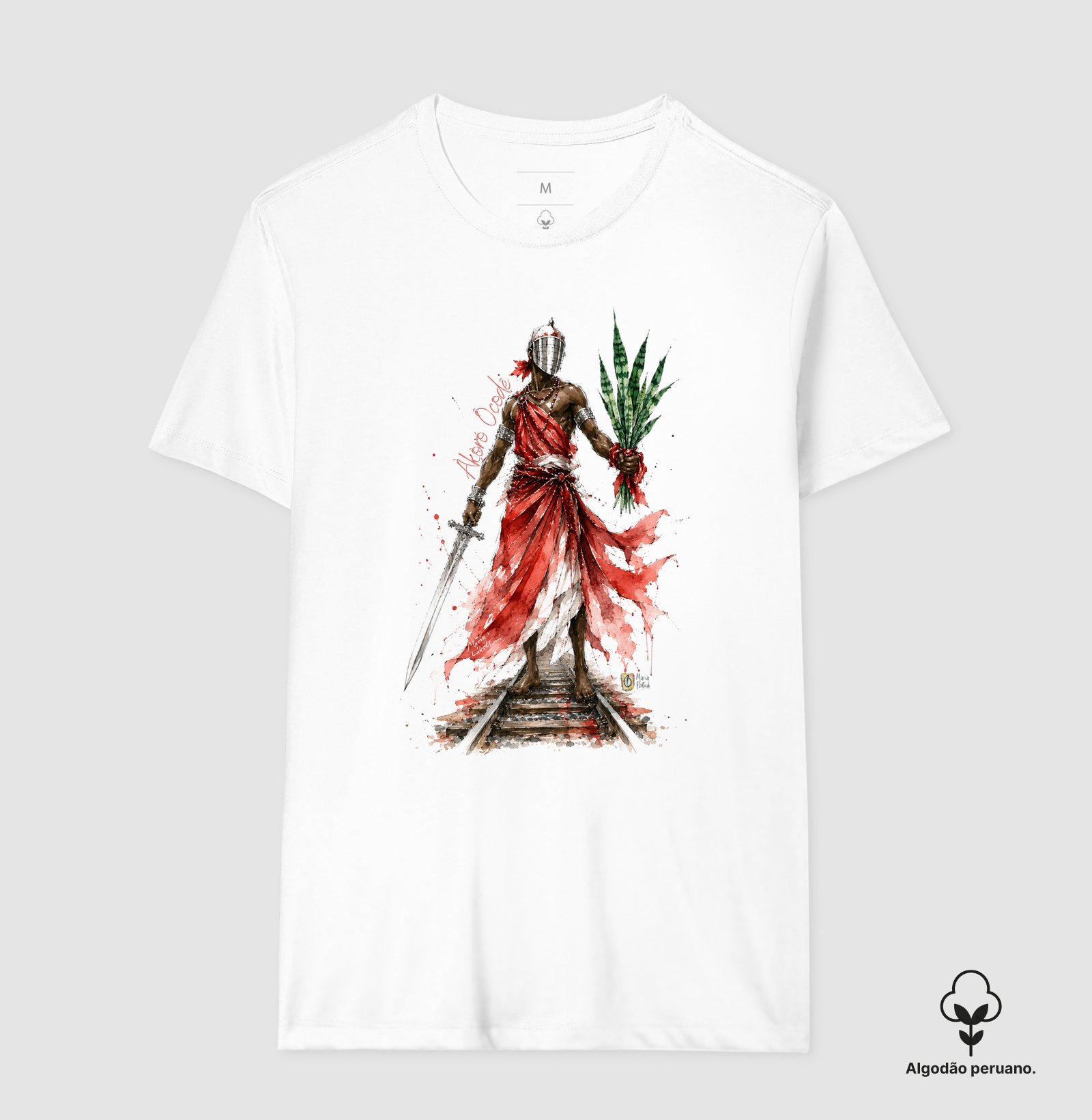 Algodão Peruano Acorô Acodê Ogum Red Maria Patuá - Camiseta Algodão Peruano