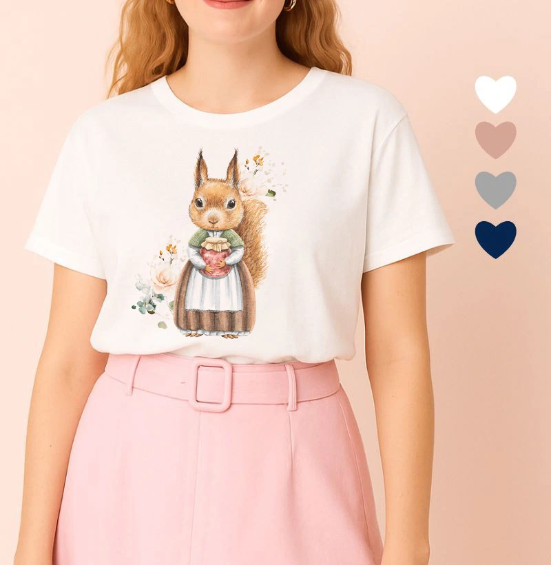 Camiseta Feminina Ilustrada Esquilo Pote