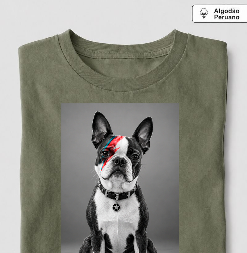 Glam Rock Boston Terrier ⚡ - Camiseta Algodão Peruano
