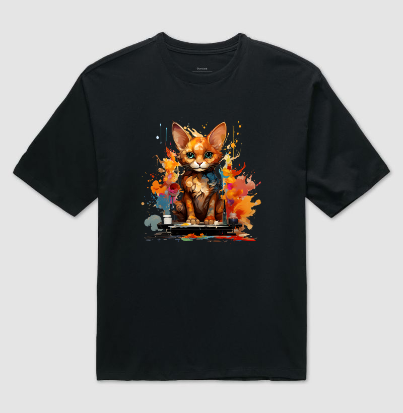 Camiseta Oversized Gato Pintor