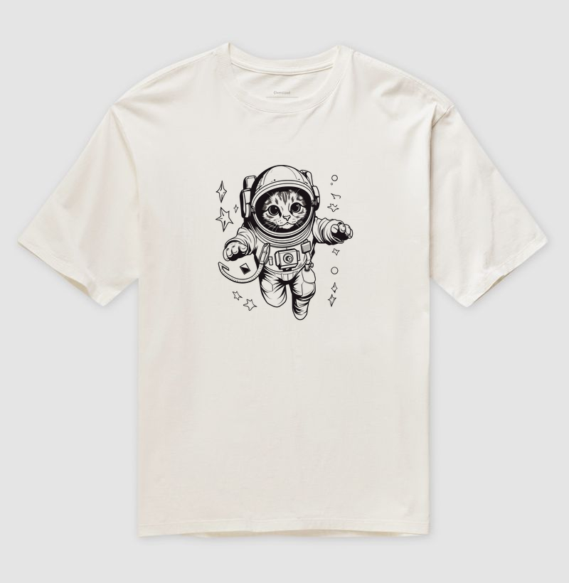 Camiseta Oversized Gato Astronauta