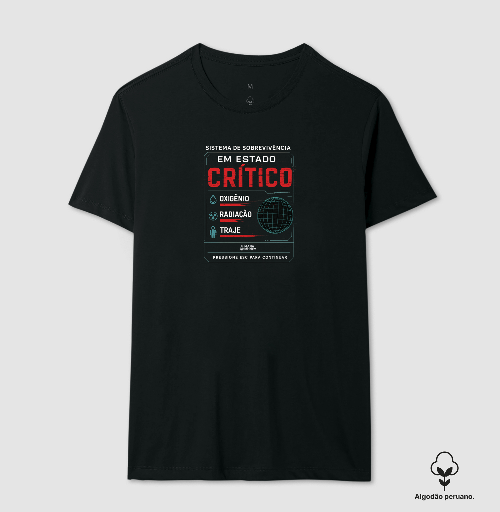 HUD CRÍTICO – Camiseta Gamer Sci-Fi com Estampa Glitch de Sistema em Colapso | ManaMoney Oficial