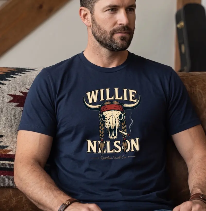Camiseta Country Willie Nelson – Skull & Smoke