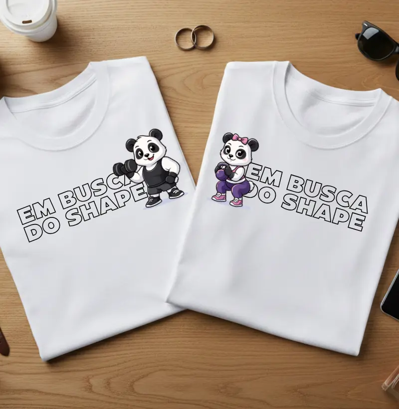 Camiseta Casal “Em Busca do Shape” – Panda Treino 💪 #209